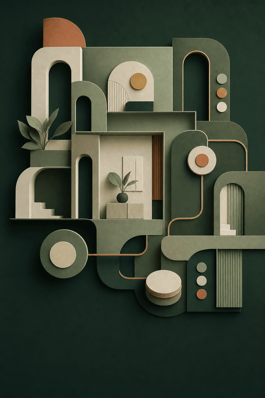 Abstract composition of connected rooms and payment markers